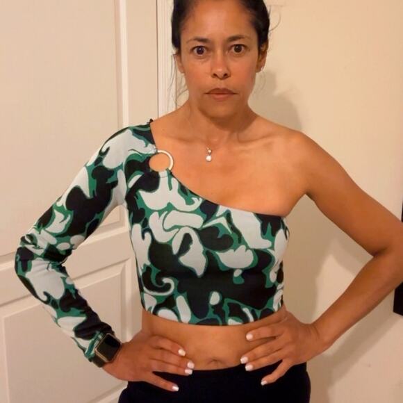 Zara one shoulder crop top green and black size S NEW - Picture 1 of 3